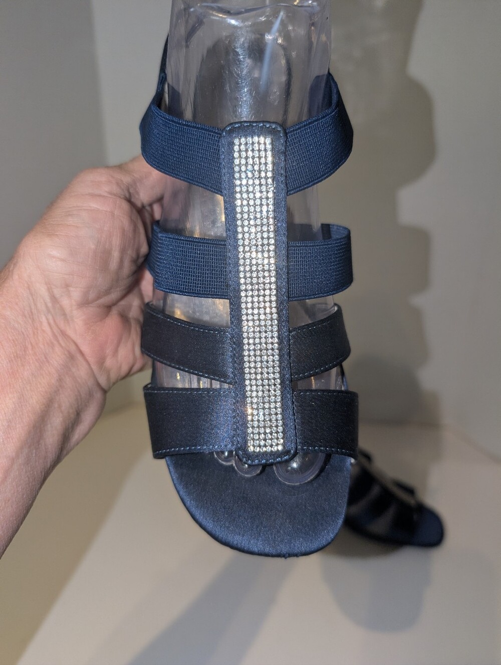 David Tate "EVE" BLUE SATIN Sandals with Rhinestone Detail Sz.8